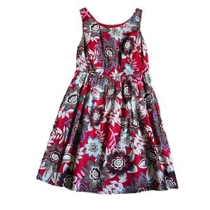 Talbots Red Floral Fit & Flare Knee Length Dress US 4P